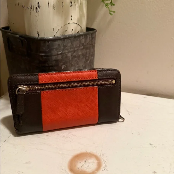 MICHAEL Kors Jet Set StripeTote saffiano leather orange-wallet Set EUC - Picture 13 of 14